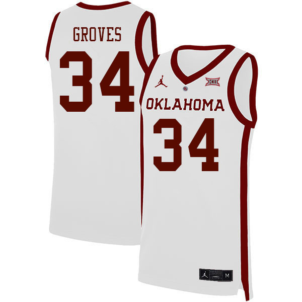 Oklahoma Sooners #34 Jacob Groves College Basketball Jerseys Sale-White